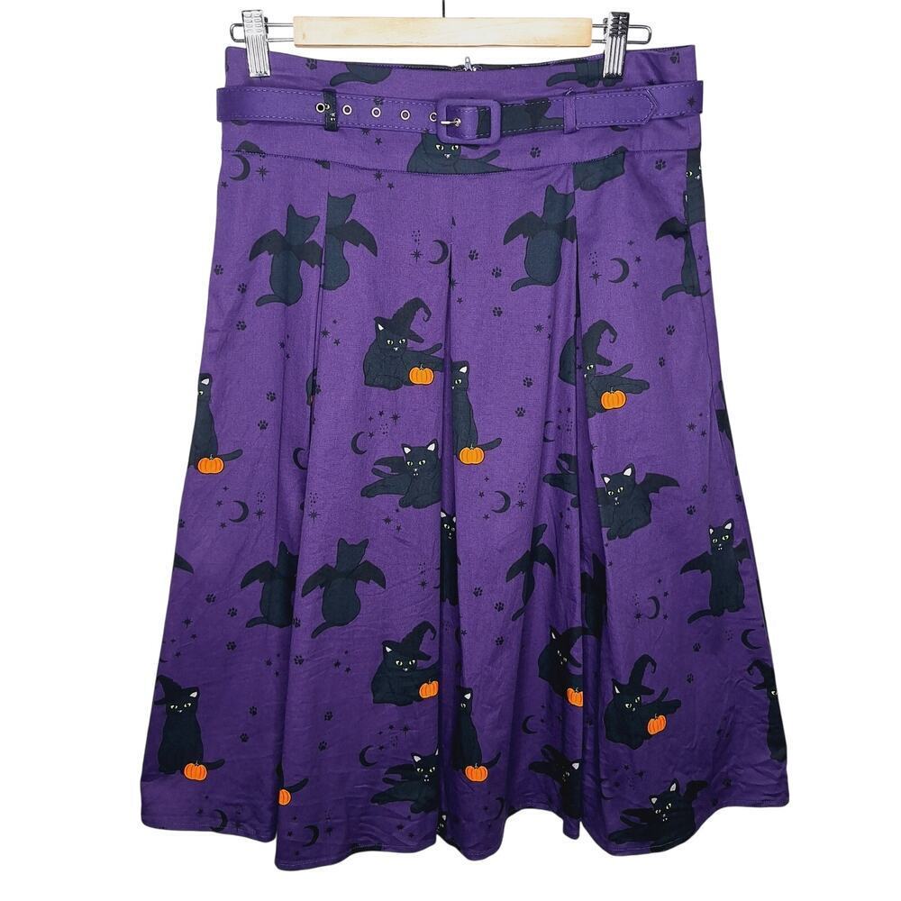 Modcloth x Collectif Halloween Cats-Only Costume Party Swing Skirt Medium Retro